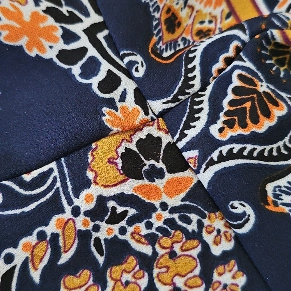 Valerie Stevens Navy, Orange, and Gold Patterned Popover Blouse - Picture 11 of 14